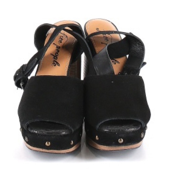 Free People Black Leather Open Toe Platform Heels - Picture 3 of 3